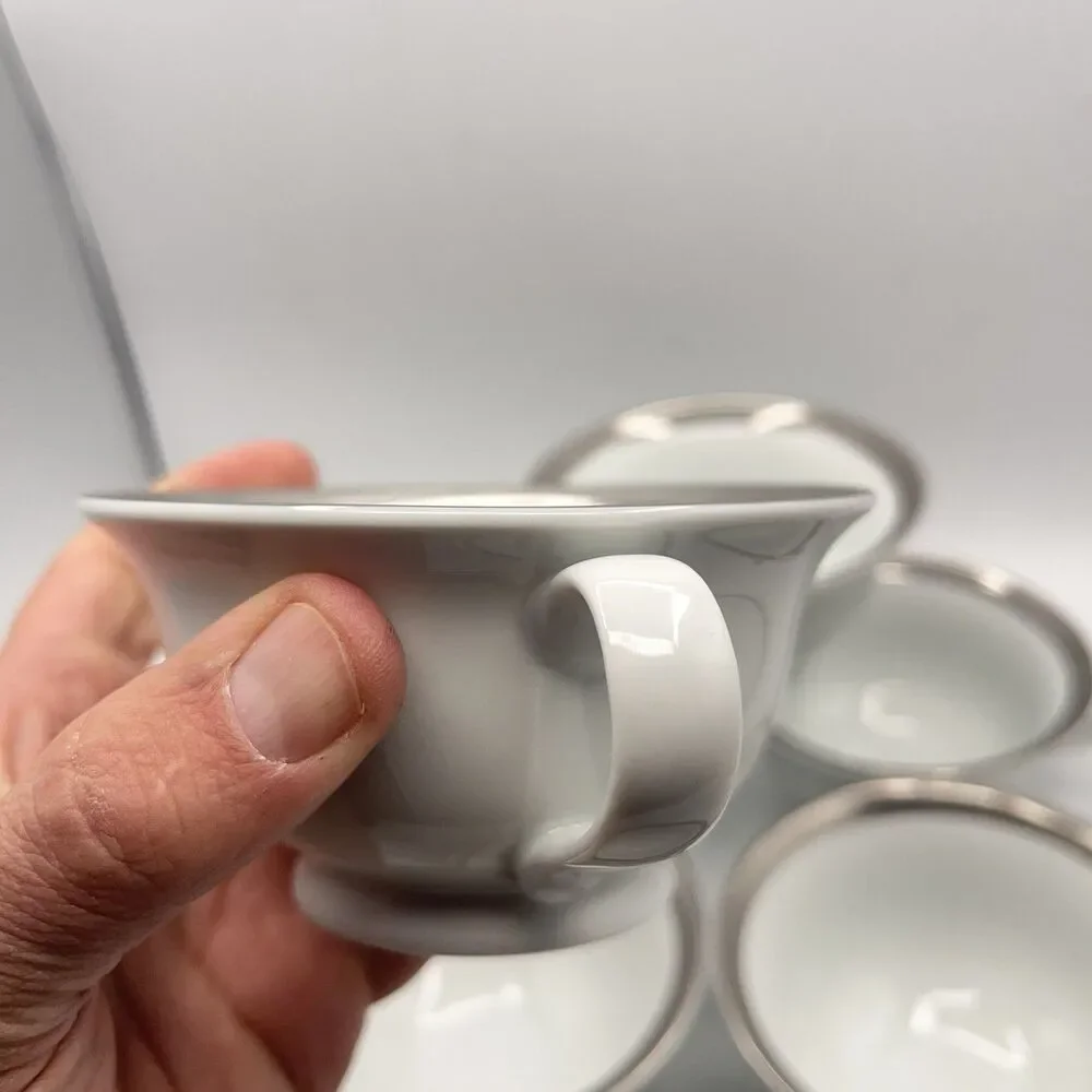 Pottery Barn Cosmopolitan Mugs (Silver Band) - Set Of 7